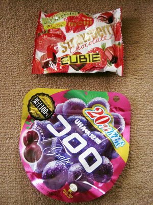 Meiji Strawberry Chocolate Cubie and Grape Gummies