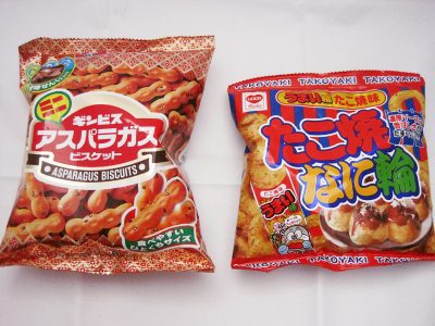 Takoyaki snacks and Asparagus cookie biscuit sticks from Japan