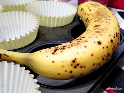 Ripe banana with muffin cups