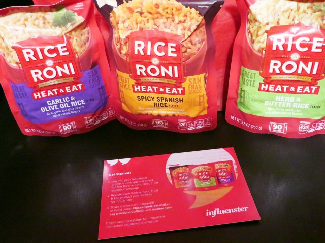 3 pouches of Rice-a-Roni Heat & Eat with Influenster card