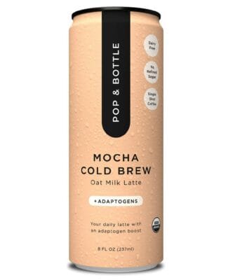 Pop & Bottle Mocha Cold Brew Oat Milk Latte, creamy mocha coffee with adaptogens for stress relief