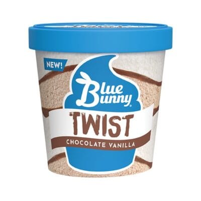 Blue Bunny Twist Pints, soft-serve texture ice cream with swirled duo flavors like chocolate vanilla